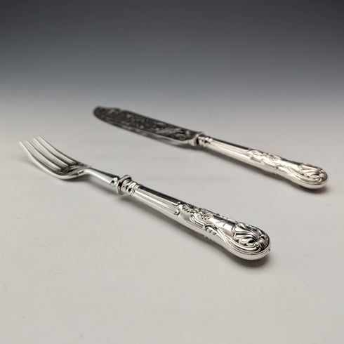 1836 British Antique Pure Silver Handle Fish Cutlery Pair Elkington